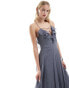 Фото #2 товара ASOS DESIGN Tall lace up ruffle cami maxi dress with godet in charcoal