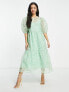 Фото #1 товара ASOS DESIGN tiered smock midi dress in cutwork floral organza in soft green