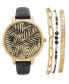 Women's Black Strap Watch 39 Set, Created for Macy's