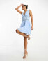 ASOS DESIGN lace insert skater satin mini dress in blue BLAU, 32 - фото #3