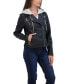 ფოტო #2 პროდუქტის Women's Faux Leather Biker Jacket With Removeable Hood Bib