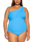 Фото #3 товара Becca Etc Women's Plus Size Asymmetrical-Neck Swimsuit Bright Blue Size 2X