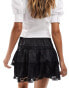 Фото #2 товара Miss Selfridge satin jacquard lace insert mini prairie skirt in black