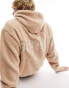 ASOS ACTUAL oversized hoodie with front and back embroidery in beige borg