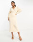 Фото #1 товара Pretty Lavish oversized wrap knit midi dress in cream