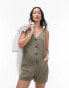 Фото #2 товара Topshop button down playsuit in khaki