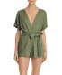 Re named Karlie Women's V Neck Belted Romper Olive Green L