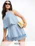 Фото #1 товара River Island Petite broderie denim layered playsuit in blue