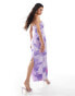 Фото #3 товара ASOS DESIGN bandeau mesh midi dress with ruching in lilac floral print