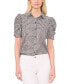 ფოტო #2 პროდუქტის Women's Ruched Sleeve Collared Button Down Blouse