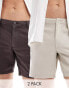 ASOS DESIGN slim mid length linen shorts with fixed waist in brown/stone 2 pack