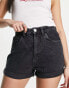 Cotton On – Shorts aus Stretch-Denim mit hohem Bund in Schwarz