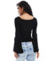 Pieces structured rib knit top with flared sleeve in black