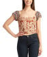 ფოტო #1 პროდუქტის Juniors' Printed Square-Neck Puff-Sleeve Top