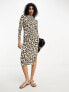 Vila roll neck side split maxi jersey dress pink leopard print