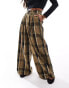 Noisy May Petite high waist wide leg trousers with pleat detail in khaki check