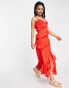 New Look Petite ruffle strappy midi dress in red