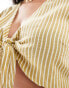 Noisy May Curve linen mix tie front top co-ord in yellow stripe Gelbes Moos, 50 - фото #2