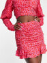 Фото #4 товара Collective the Label exclusive ruched frill mini skirt co-ord in pink and red leopard print