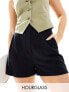 ASOS DESIGN Hourglass high waist seam detail shorts with linen in black