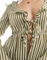 Bardot frill detail sheer blouse in green stripe co ord