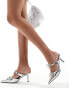 Glamorous embellished bow heeled mules in silver