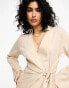 Фото #8 товара Vila linen touch wrap front mini dress in beige