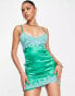 Фото #1 товара Missyempire contrast lace satin mini dress in green and turquoise blue