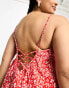 Glamorous Curve lace back strappy smock playsuit in red floral