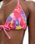 Фото #2 товара Reclaimed Vintage tie front triangle bikini top in bright blurred floral print