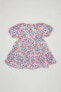 Kız Bebek Desenli Kısa Kollu Keten Görünümlü Elbise C2424A524SM