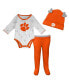 ფოტო #1 პროდუქტის Newborn and Infant Boys and Girls Orange, White Clemson Tigers Dream Team Raglan Long Sleeve Bodysuit Hat and Pants Set