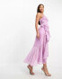 ASOS DESIGN Tall cowl neck frill detail hi low hem midi slip dress with tie side in lilac dobby