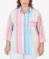 Фото #1 товара Plus Size Striped Cotton Poplin Button Front Top