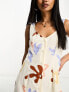 Фото #2 товара ASOS DESIGN linen sweetheart mini dress with button detail in abstract print