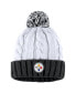Фото #3 товара Women's White Pittsburgh Steelers Cable Stripe Cuffed Knit Hat with Pom and Scarf Set
