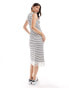 Фото #4 товара Vila ribbed midi tank dress with fringed hem in mono stripe