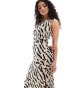 Pieces scoop neck textured jersey maxi dress in beige animal print