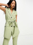 In The Style sleeveless tie waist blazer co-ord in sage