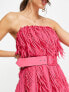 ASOS DESIGN mini bandeau dress in shredded chiffon with belt detail in pink