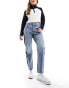 Levi's 501 crop straight fit jean in blue with side stripe