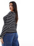 ASOS DESIGN Curve knitted boat neck long sleeve top in mono stripe