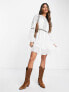 Reclaimed Vintage high neck lace mini tea dress in white