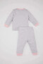 Фото #2 товара Kız Bebek Dinazor Baskılı Uzun Kollu Premium 2'li Pijama Takımı