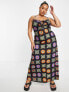 ASOS DESIGN Curve strappy halter maxi dress in black crochet print