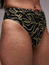 Фото #1 товара Topshop zebra print highwaist ring detail bikini bottoms in khaki