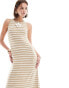 Pretty Lavish fine knit midaxi dress in beige and cream stripe