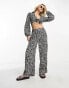 Фото #8 товара Miss Selfridge tab side wide leg palazzo trouser co-ord in mono heart print