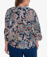 ფოტო #3 პროდუქტის Plus Size Classic Scroll Three Quarter Ruched Sleeve Top