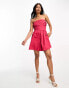 Abercrombie & Fitch ruched bodice playsuit with detachable straps in red